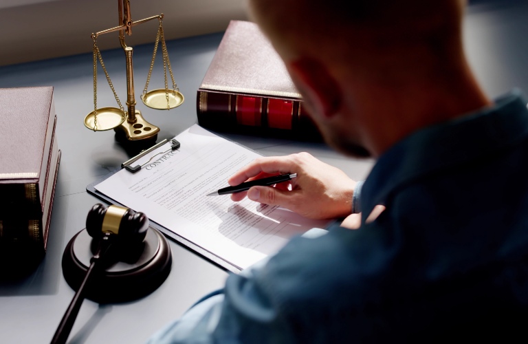 Lawyer In Courtroom With Gavel