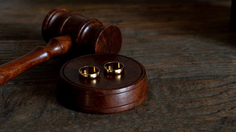 gavel and wedding rings