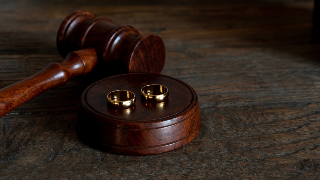 gavel and wedding rings